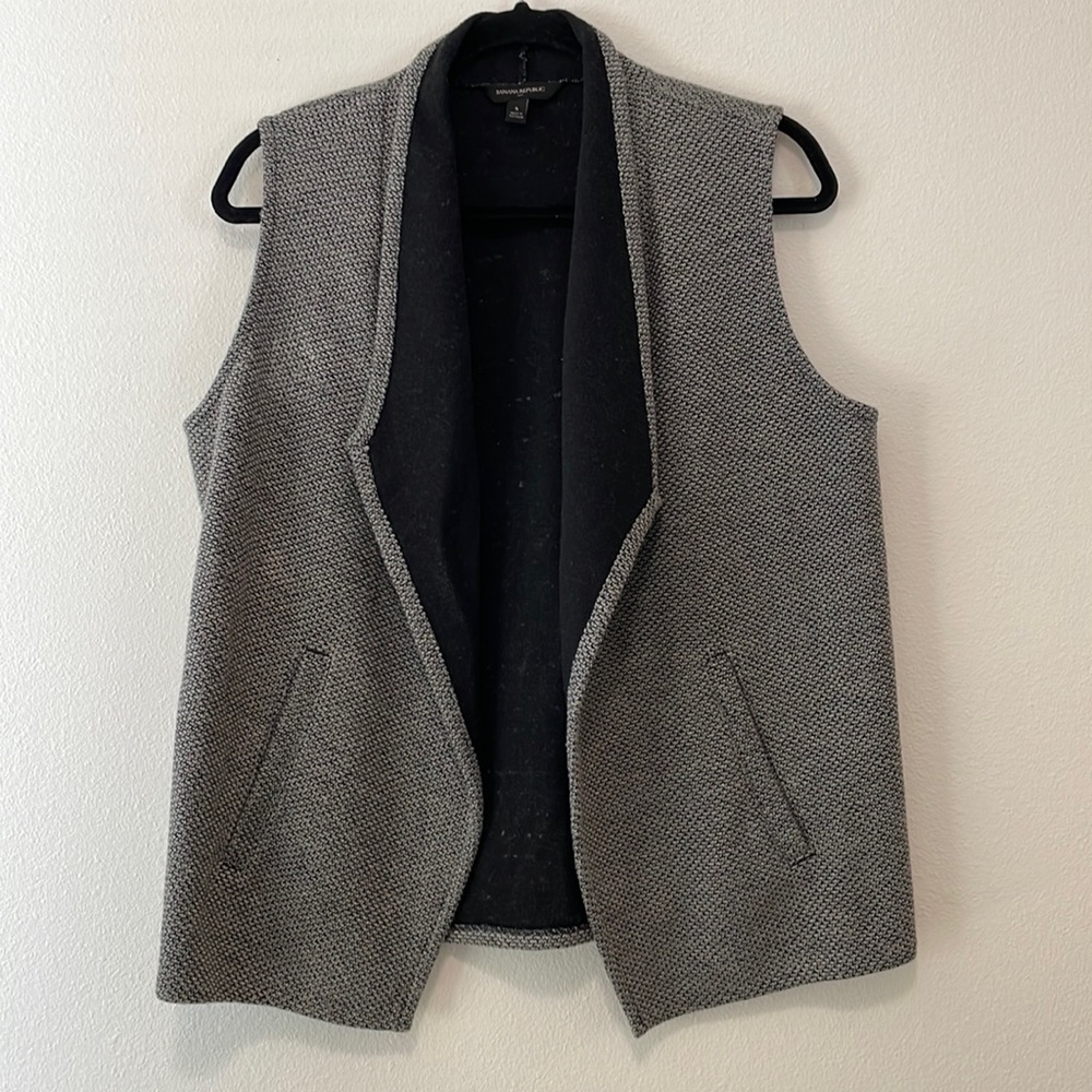 Drape faux tweed open vest